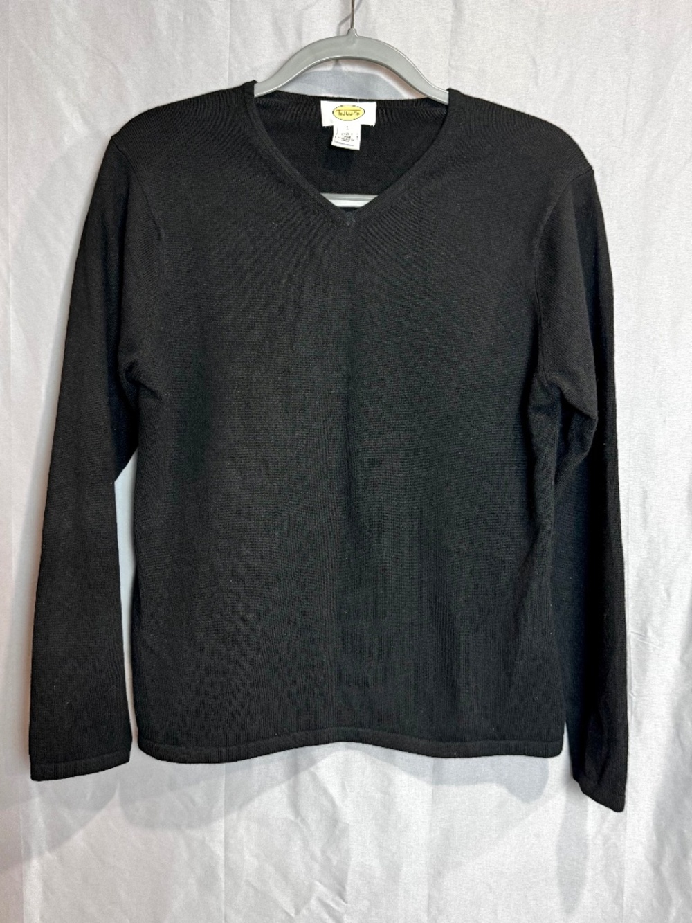 TALBOTS 100% Cashmere Classic Black V-Neck Pullover Sweater Size Large